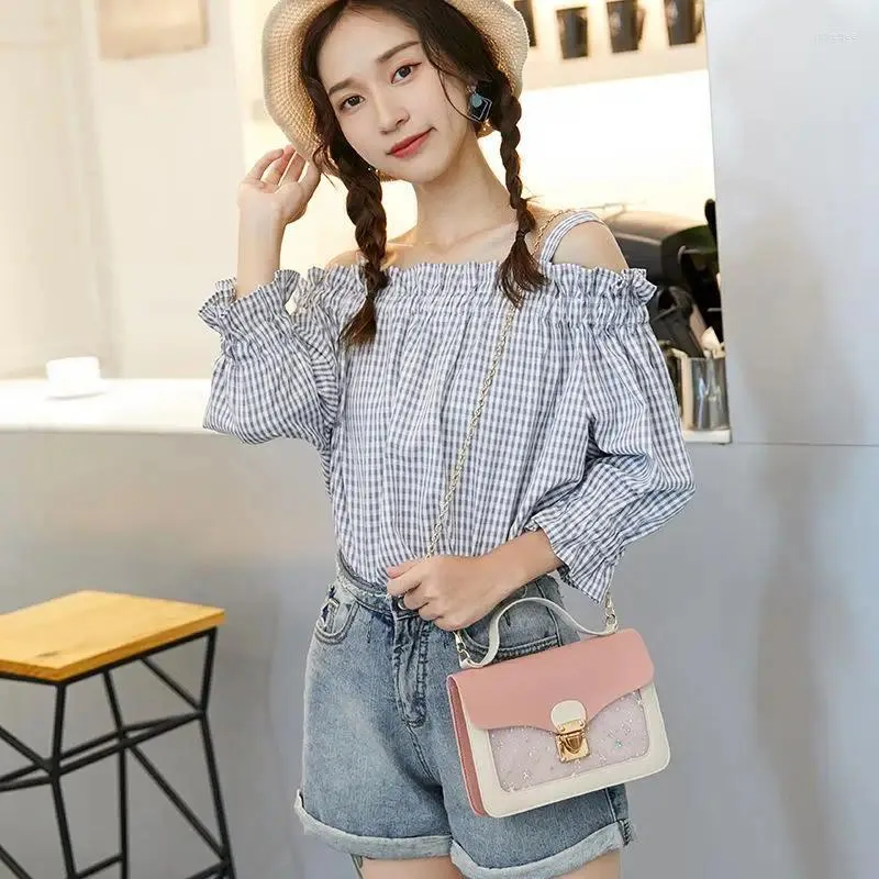 Umhängetaschen Modetrendy Small Bag Koreanischer Stil transparentes Frauenschloss Patched Girl's Square Lap