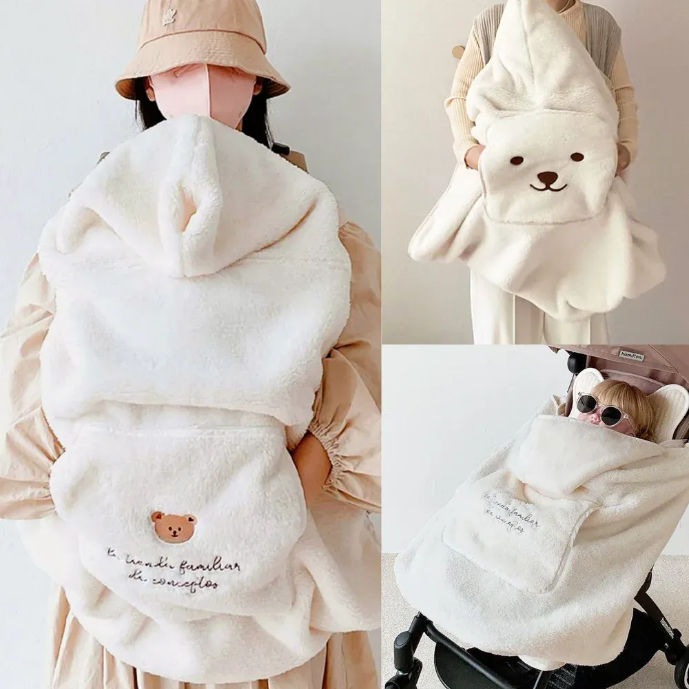 Swaddling Coral Fleece Newborn Blanket for Baby Stroller Sling Cover Bear Bunny Fall Winter Newborn Swaddle Wrap Infant Sleeping Quilt