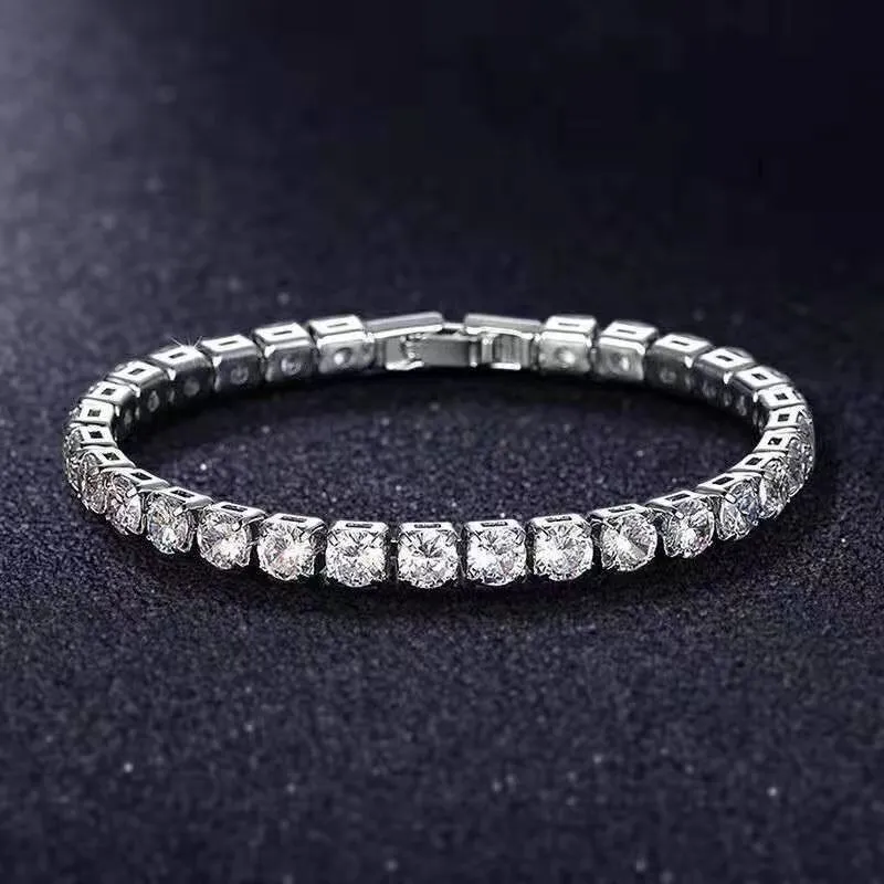 S925 Pulseira de moda de prata esterlina com estilo simples Mosan Diamond Full Diamond Bracelelet Temperamental Presente de aniversário feminino para namoradas