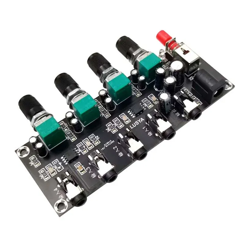 Förstärkare Dlhifi Ny 4CH 4CH 4 In 1 Out Stereo Audio Signal Mixer Multichannels Mixing Board for Reverb Amplification Headset Amplifier