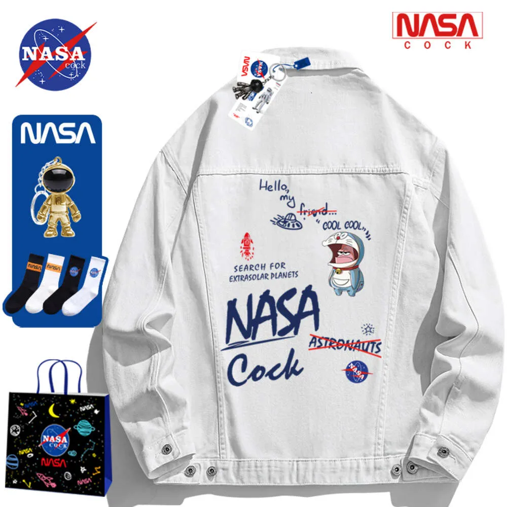 NASA CO Brandhed Denim Vestes for Men and Women, 2022 Spring and Automne New Brand Brand Brand Casual Abède Fashionable High Street Couple Vestes - WMP