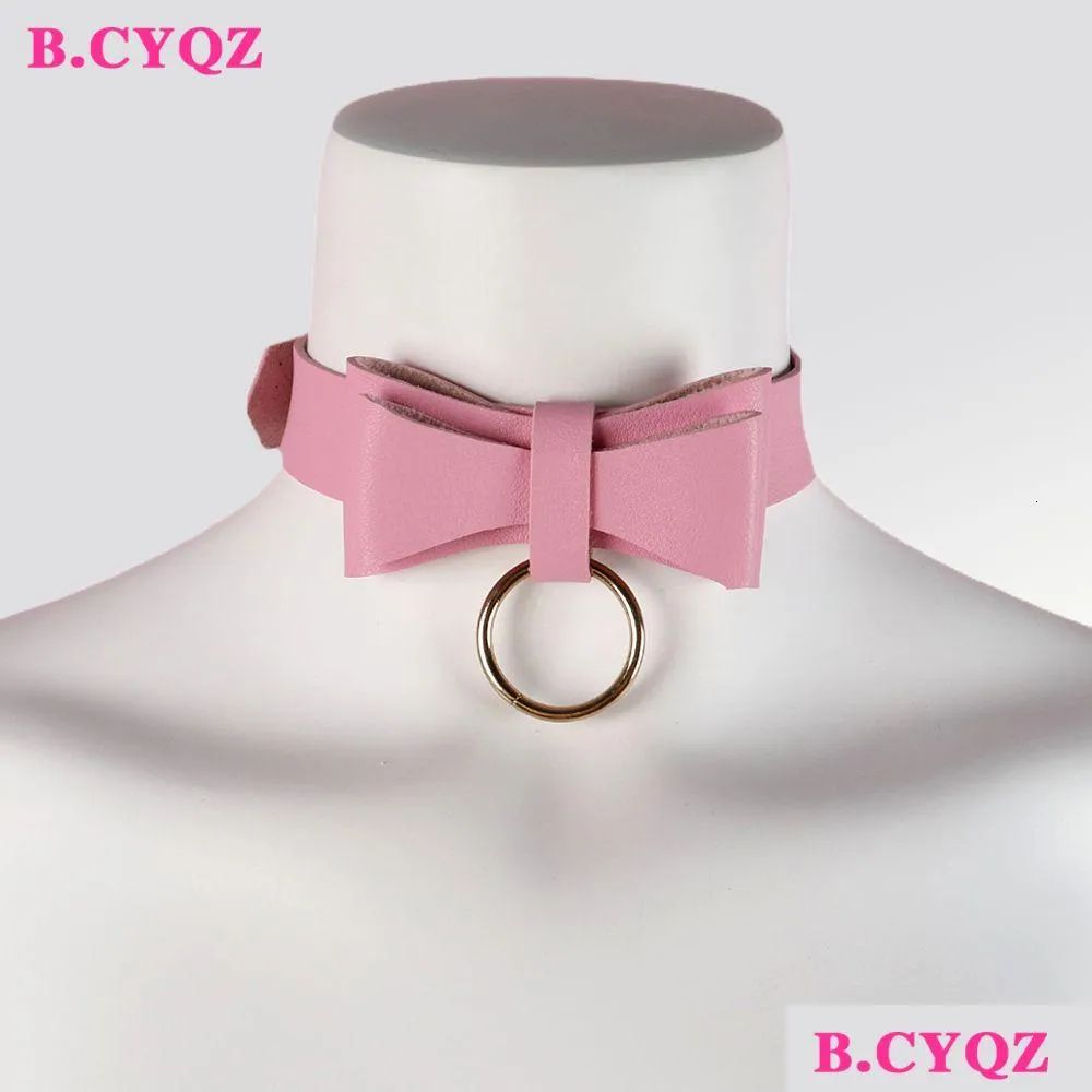 Chokers B.Cyqz Bowknot Necklaces Y Pink Goth Choker Punk Leather Belt Collar Harness Women Girls Harajuku Neck Accessories Drop Deliv Dh2P3