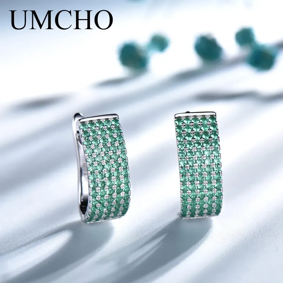 Kolczyki Umcho Green Solid Silver 925 Biżuteria stworzona nano szmaragdowe kolczyki dla kobiet Party Akcesoria
