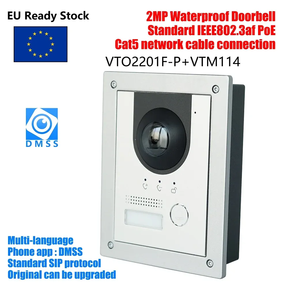 GUASSI DE DH MULLANGANGAGE VTO2201FP Sostituisce VTO2202FPS2 POE IP METAL VILLA LAVIFICH, PHELLE PORTA DI PORTA, VIDEO IP, CHIAMA ALLA APP TELEFONO