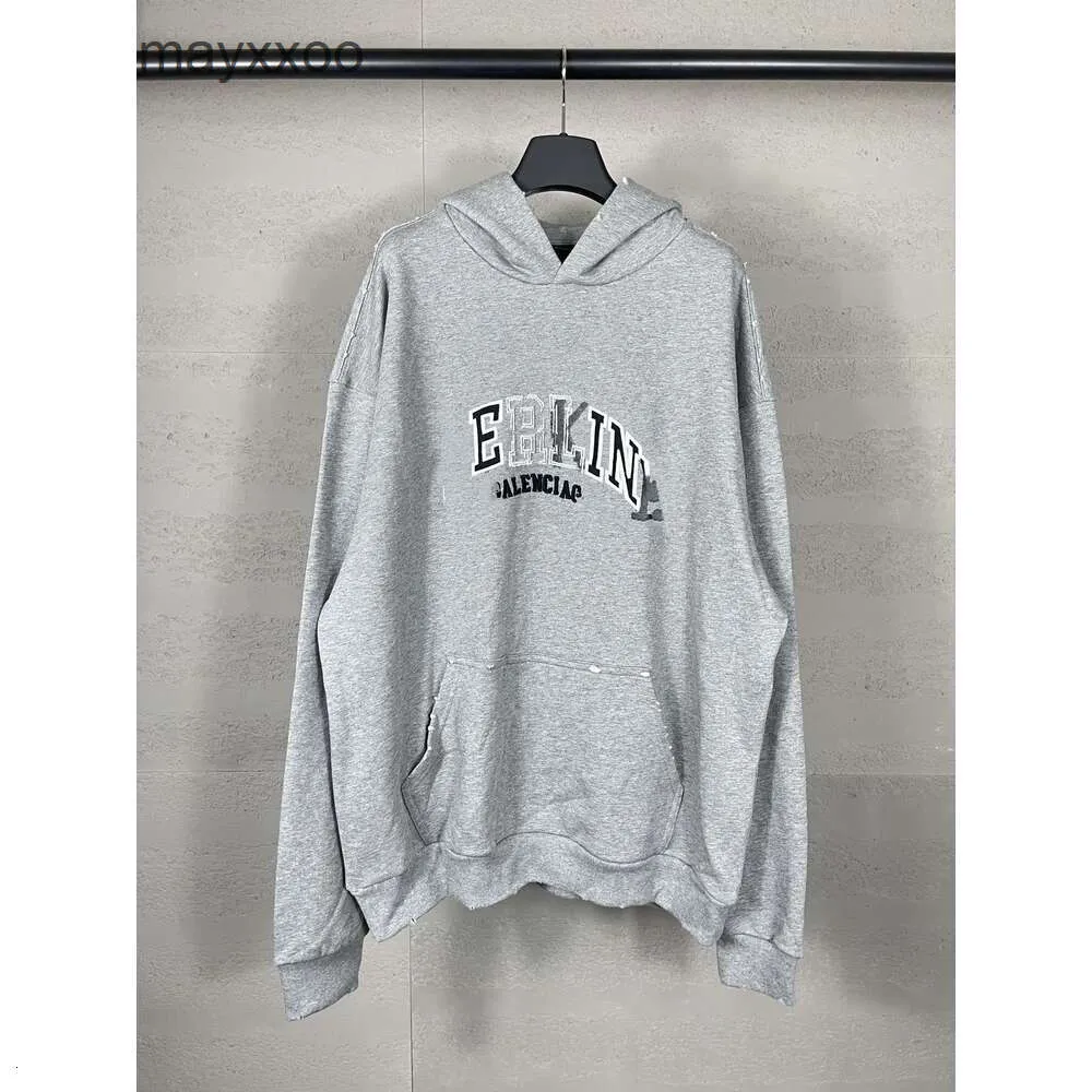 Letter Unisex Balenciigss Hoodies Hooded Sleeved Hoodie Sweater Tape High Long HEPF Version Paris Paper Casual b Printing Family Adhesive Loose ARR0