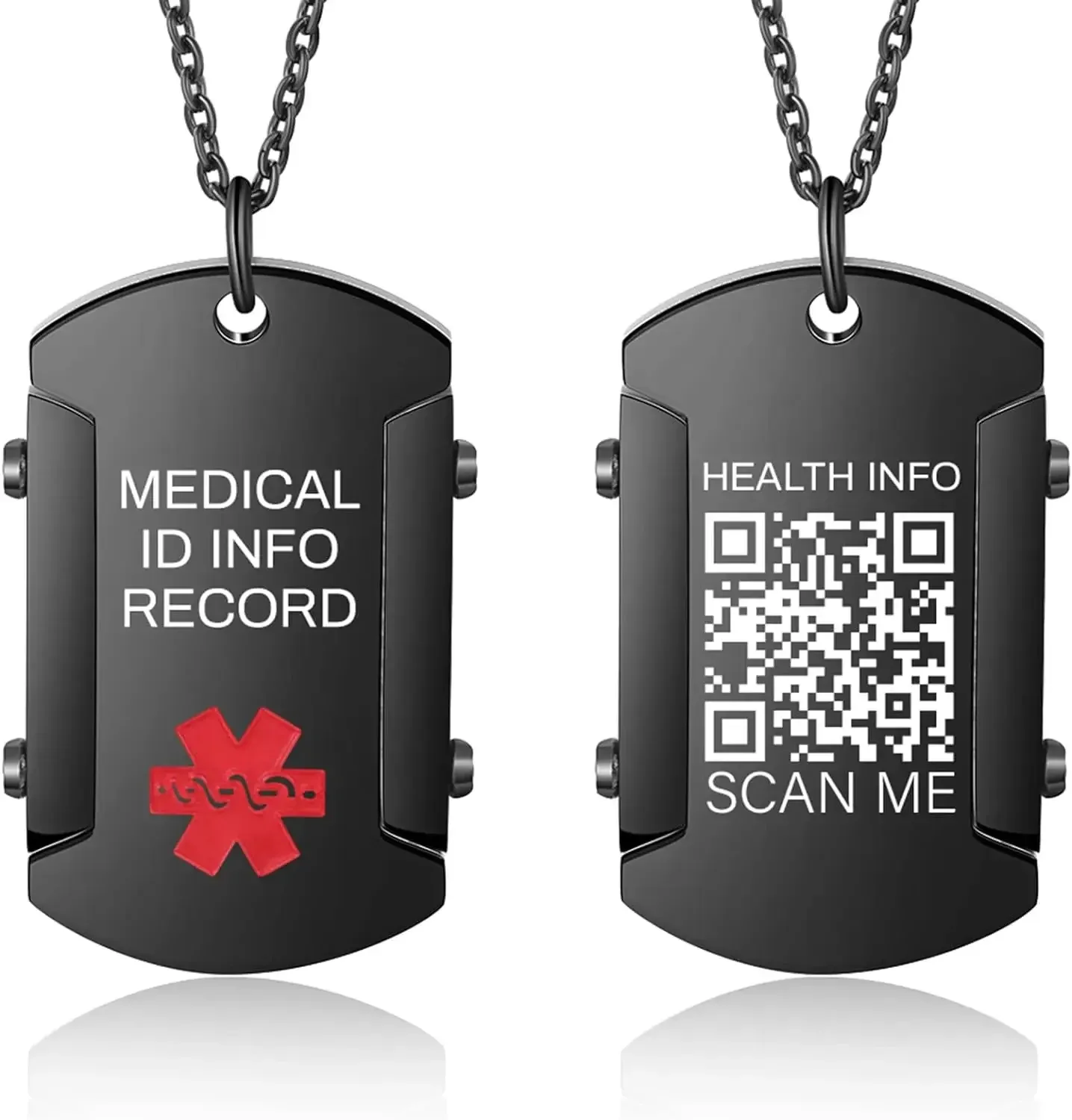 Halsband graverade QR -kod Medical Alert ID Pendant Halsband för män Kvinnor barn rostfritt stål ishund tagg smycken