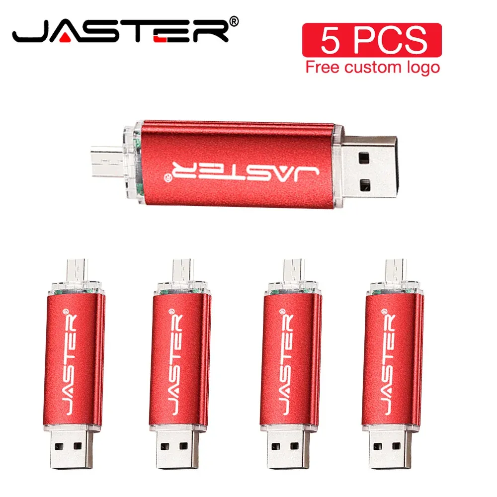 محركات أقراص Jaster 5 PCS Lot USB Flash محركات أقراص بلاستيكية 128GB عصا 64GB OTG PEN DRIVE 32GB 2 في 1 USB Stick 16GB هدية إبداعية U DISK