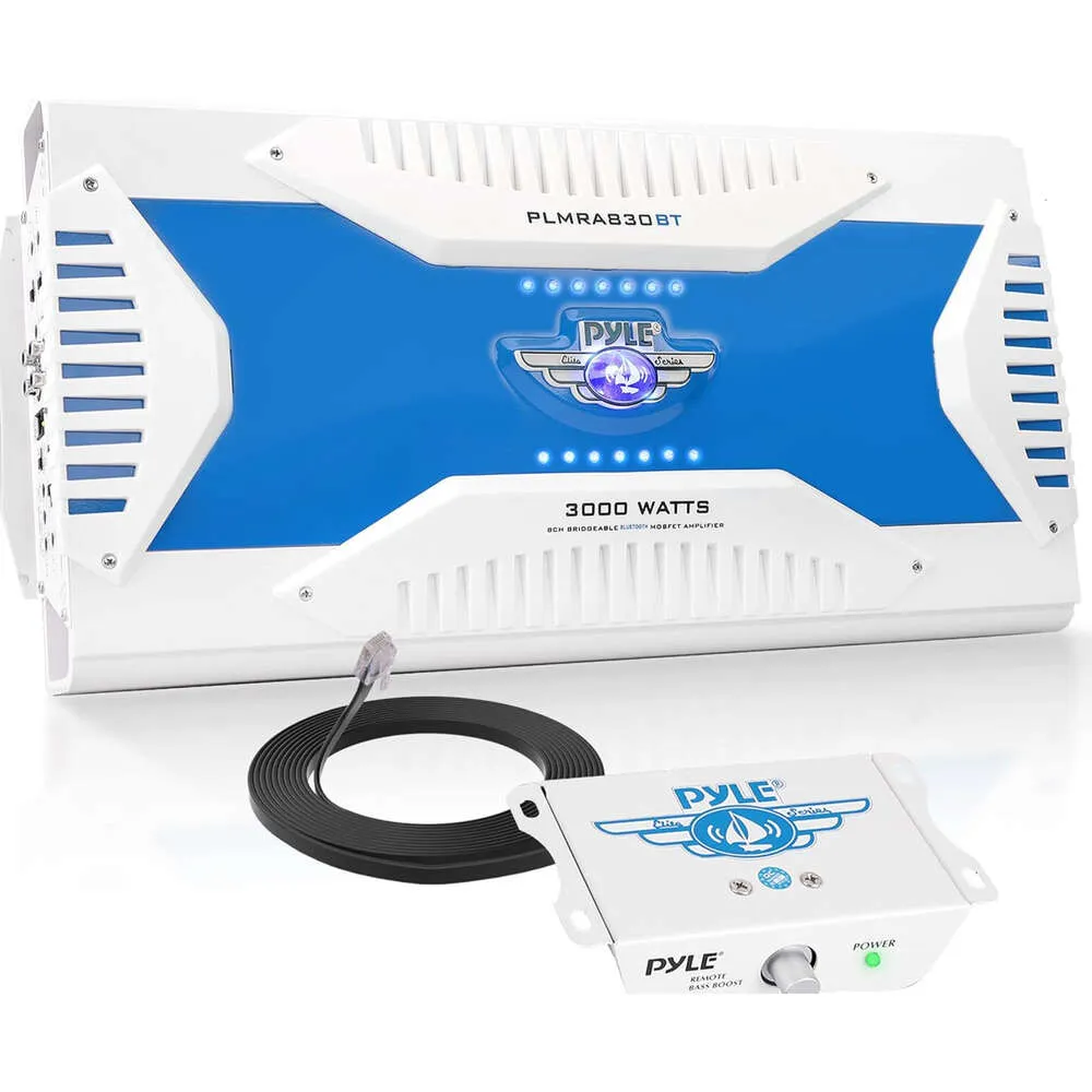 Pyle Hydra Marine Amplifier: 3000W 8-CH Bridgeable Waterproof Tri