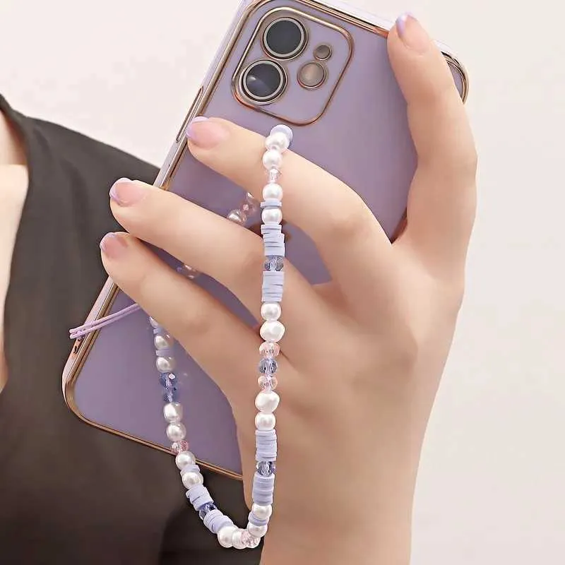 Caisses de téléphone portable Crystal Pearl Phale Chaîne Femmes Clay Phone Péle Lanyard Devils Eye Love Mobile Phone Strap Pendre Jewelry Accessoires 240423