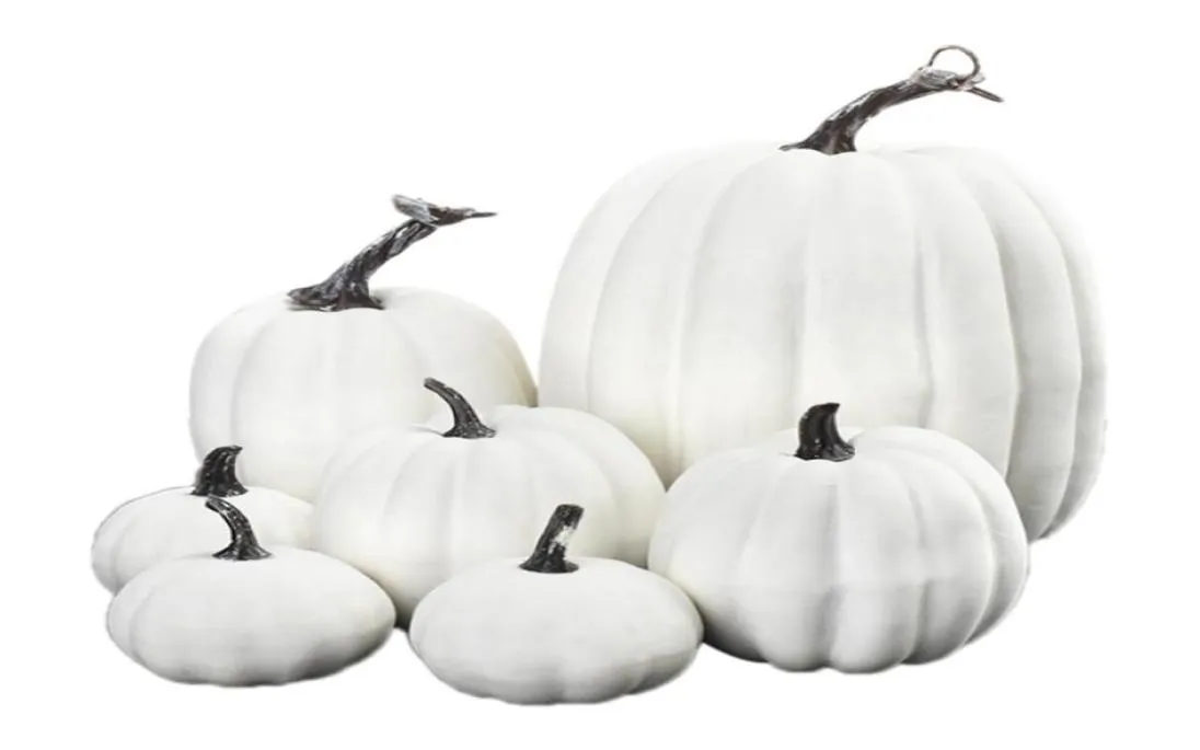 7pcs Conjunto de abóboras artificiais brancas de Halloween colheita colheita de outono de ação de graças decoração de casa props y2010151917159