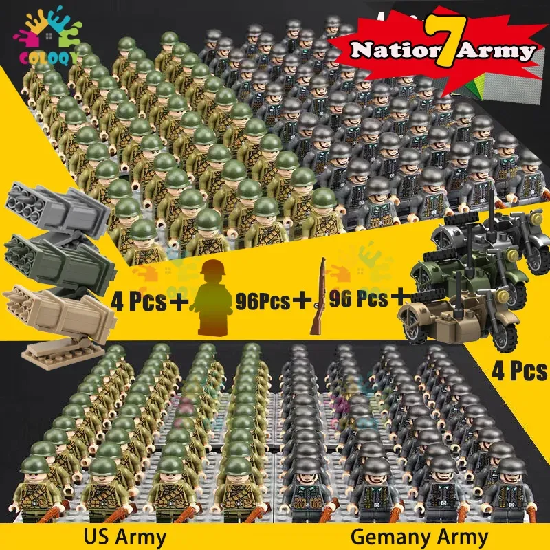 Блоки кукла WW2 Строительные блоки солдат Великобритания Советское Советское США Китай Армия Армия Мини -фигуры военные игрушки для детей для детей на день рождения подарки