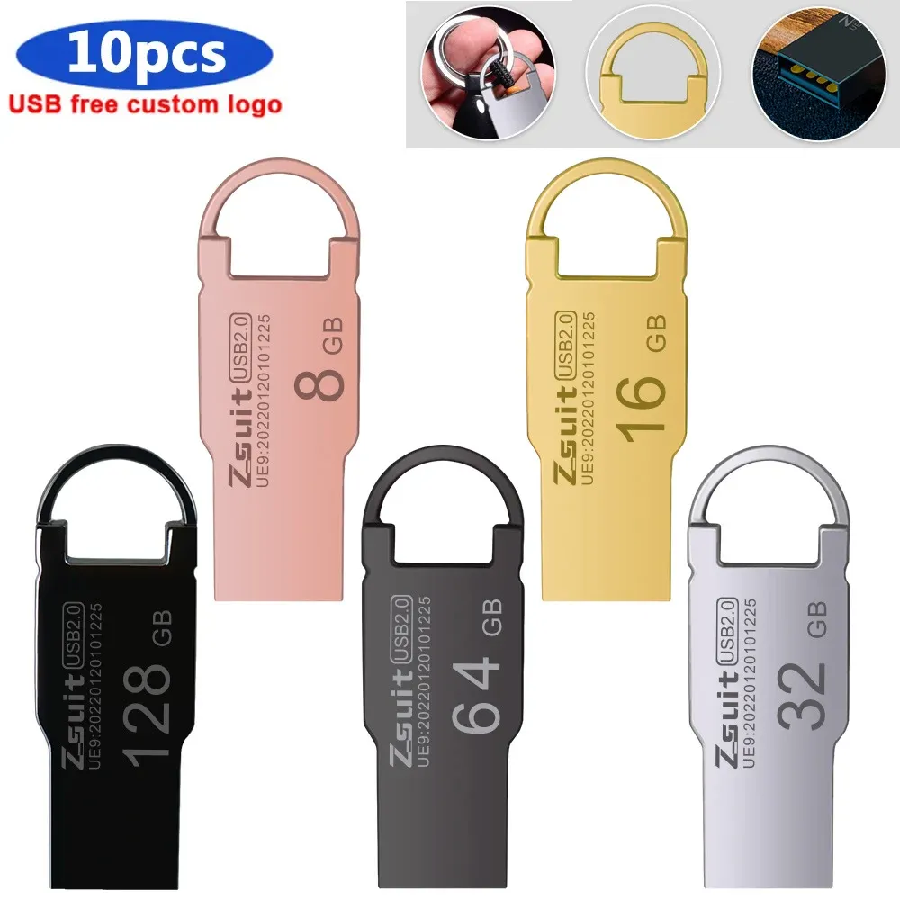 Laufwerke 10pcs/Lot USB Stick Mini Pen Drive USB -Flash -Laufwerke 128 GB Pendrives 64 GB 32 GB Metallscheibe USB kostenloser benutzerdefinierter Logo USB -Flash -Stick