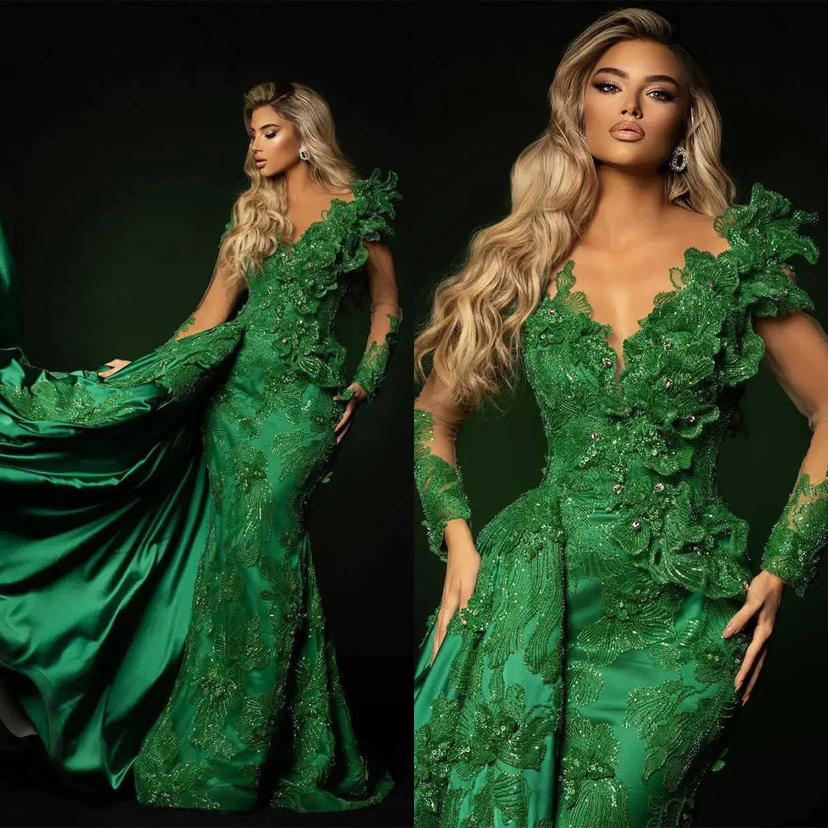 Mermaid baile vestidos em vaca 3d-appliques miços