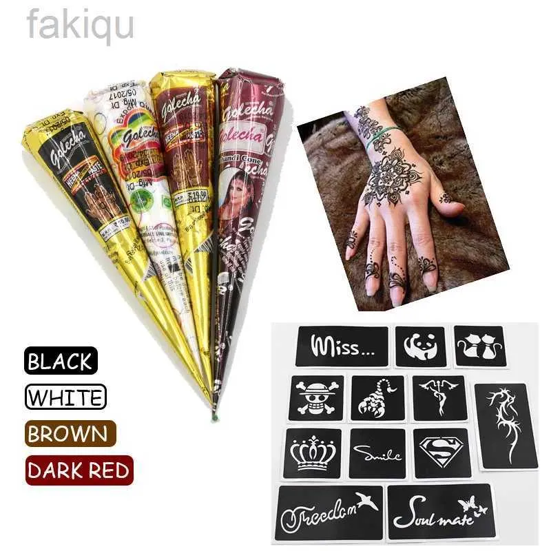 KT1H Body Farba Golecha Black Brown Red White Henna Cones Indian Henna Tattoo Paste for Temorary Tattoo Body Art Naklejka Mehndi Body Farba D240424