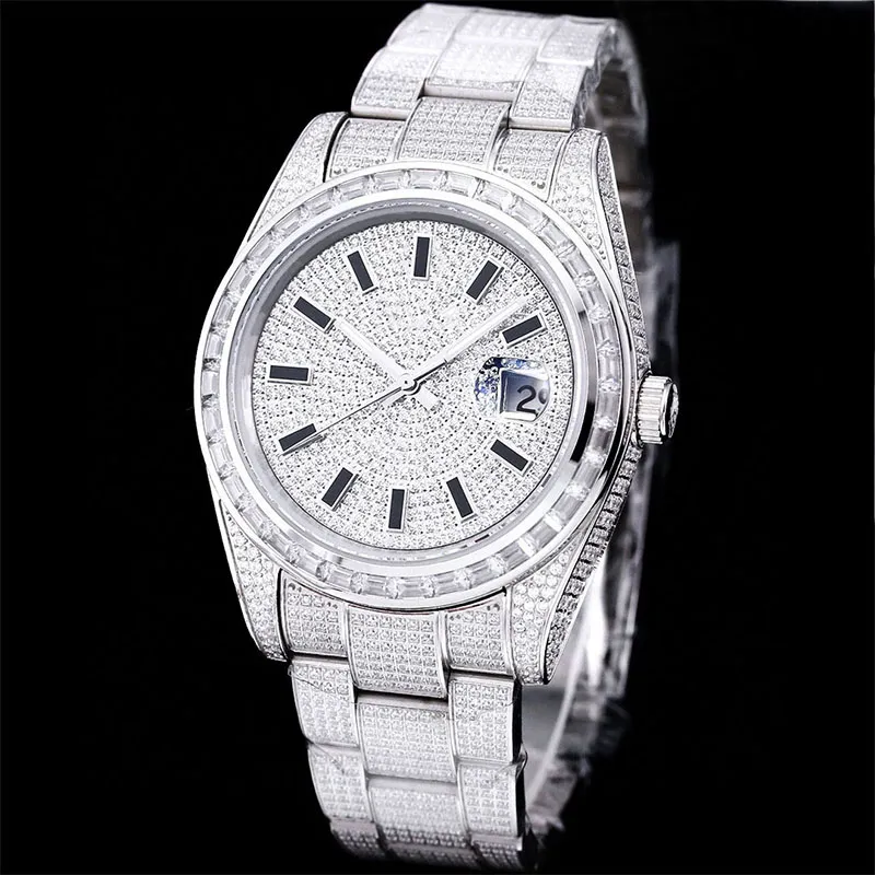 다이아몬드 시계 남자 41mm 럭셔리 시계 사파이어 자동 기계식 운동 레이블리안은 고품질 다이아몬드 브레이슬릿 디자이너 손목 시계 Montre de Luxe