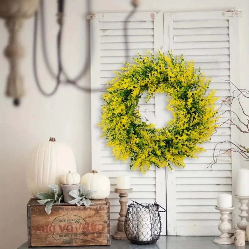 Fleurs décoratives Couronne de feuilles jaunes artificielles Porte d'entrée de printemps pour le mariage du jardin