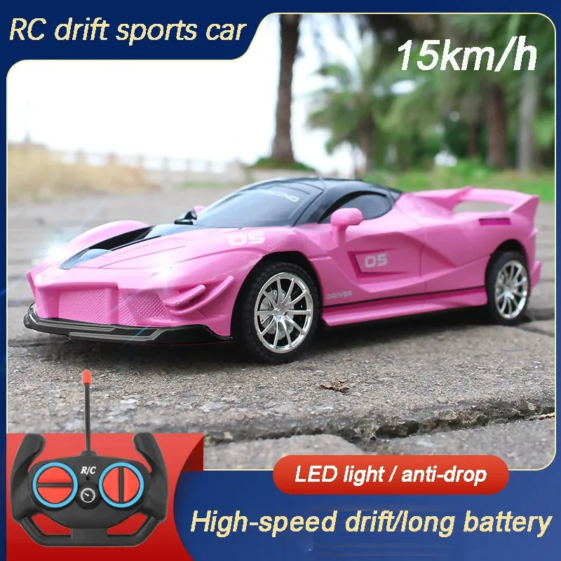 Autos 1:18 Chargeable RC -Auto Hochgeschwindigkeit 15 km/h 2,4 g Radio Fernbedienungsauto mit LED -Lichtspielzeug für Jungen Mädchen Fahrzeug Rennhobby