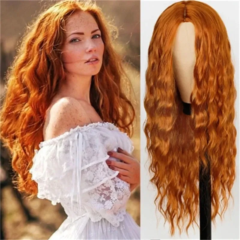 Perruques fantaisistes W Perruques synthétiques longues Long Wave Natural Part de la partie médiane Perruque thermique Wig pour les femmes Cos Cos Utilisation quotidienne