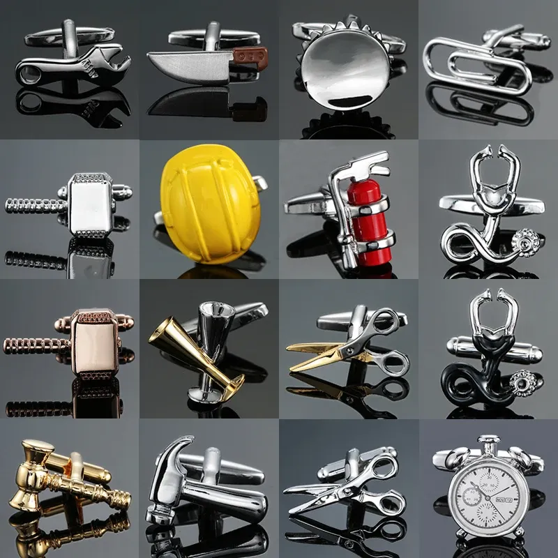 Links New luxury jewelry brand Cufflinks of highgrade Safety hat fire extinguisher Judge hammer alarm clock men's shirts Cufflinks