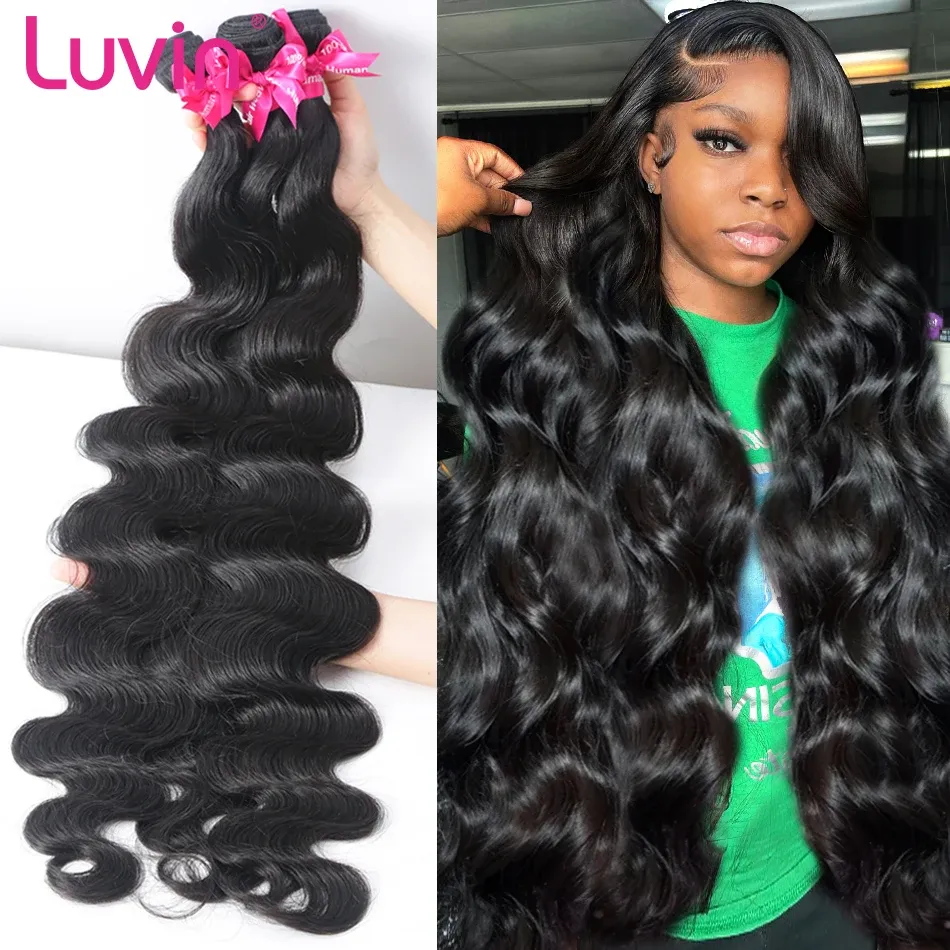 Wigs Luvin 30 40 Inch Brazilian Body Wave Remy Hair Weave Double Drawn 3 4 Bundles Raw Natural Color 100% Human Hair Weft Extension