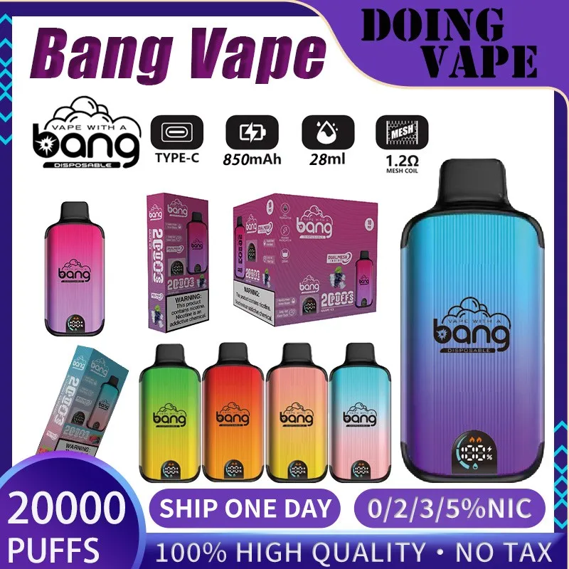 Oryginalny BANG 20000 Puff 20000 doładowalne Vapes Bang Digital Display Vaper Pen E papieros z baterią 650 mAh 28 ml Prefild Vape 20000 SHIP Pewnego dnia