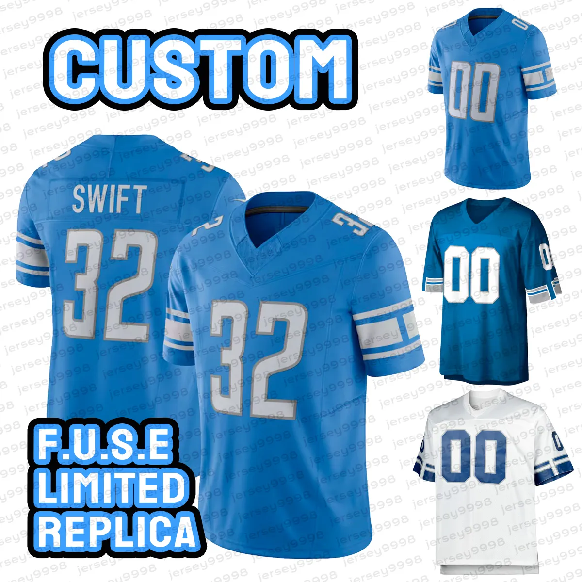 Amon-Ra St. Brown Jahmyr Gibbs Jersey Sam LaPorta Barry Sanders Jared Goff Jameson Williams Malcolm Rodriguez Brian Branch Jack Campbell Legacy Replica Jersey