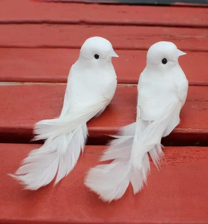 10pcs 1255cm装飾的な鳩人工泡の羽毛ミニ白い鳥磁石クラフト鳥の家の装飾結婚式の飾り1186319