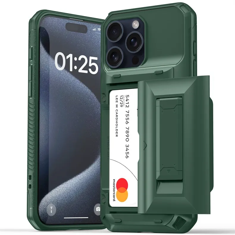 IPhone Shock Profact Premium Caso Caso iPhone Casta de kickstand slots do exército TPU PC para iPhone 15 14 13 12 11 Pro Max mini xr xs x 6 7 8 Plus