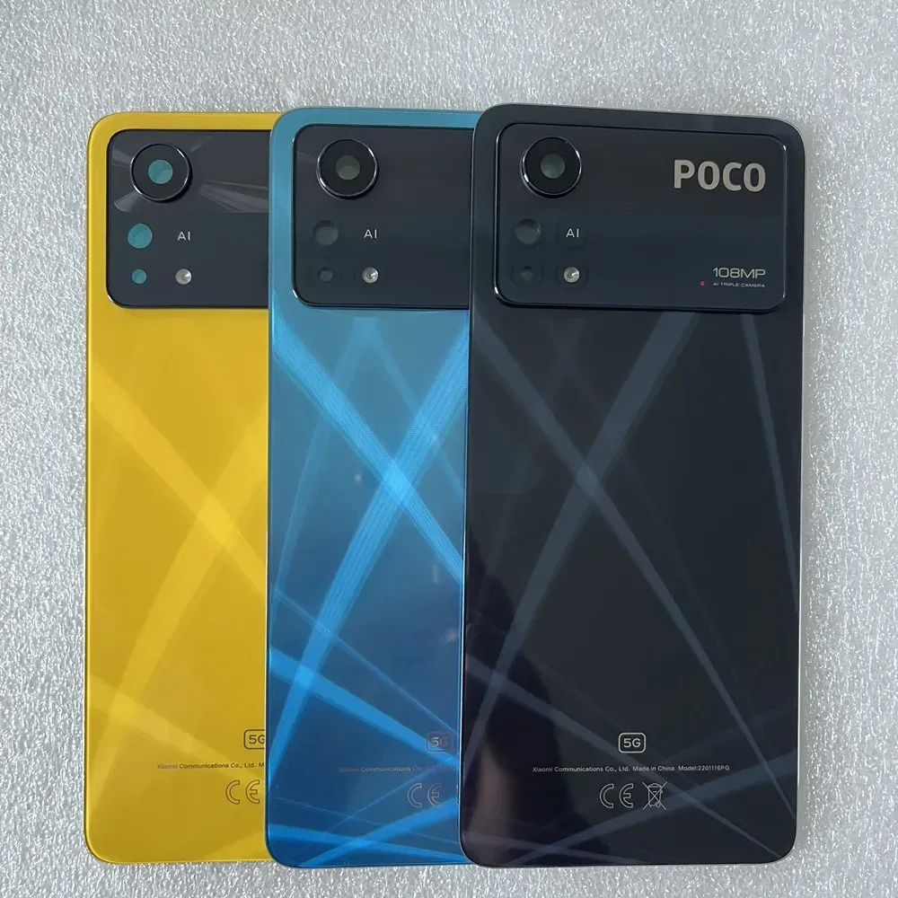 프레임 Xiaomi Poco X4 Pro 5G 뒷면 커버 배터리 도어 하우징 카메라 렌즈 프레임 교체 부품