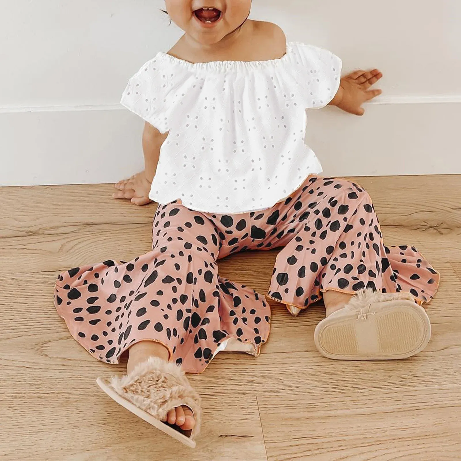 Ensemble Mababy 6m4y Toddler Baby Baby Kid Girls Clothes Set Ruffle Tops Leopard Imprimer Flare Pantal