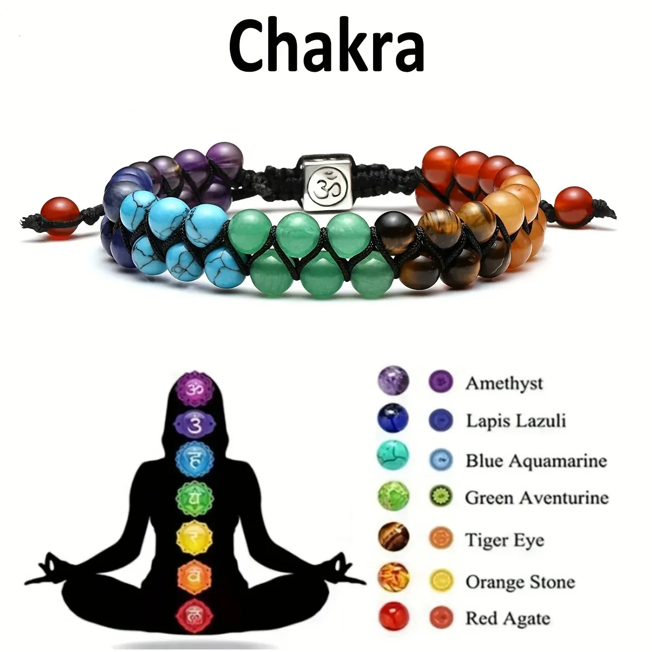 Top Plaza 7 Chakra Treatment Crystal Armband Yoga Stone Justerbara pärlor Meditation Relaxation Angst Womens Armele 240418