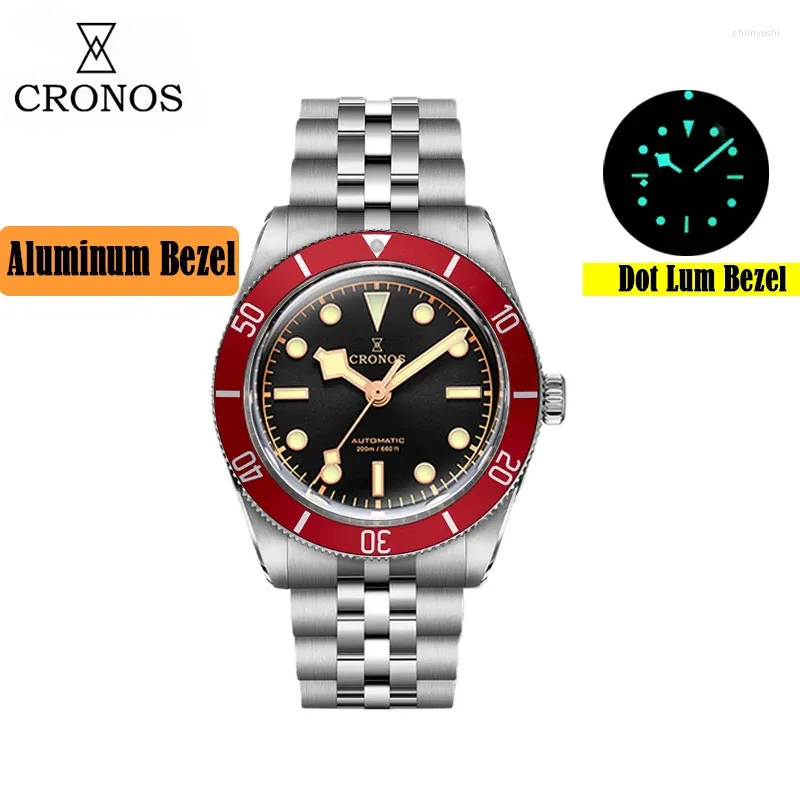 Zegarki Męskie Cronos Cronos Cronos 37 mm Diver BB54 Vintage Automatyczne Aluminiowe ramki żeńskie Kobieta End 5 linków Bransoletka 20 bar L6024