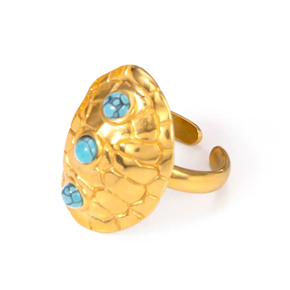 18k gold stainless steel inlaid turquoise turtle shell opening ring, new bracelet