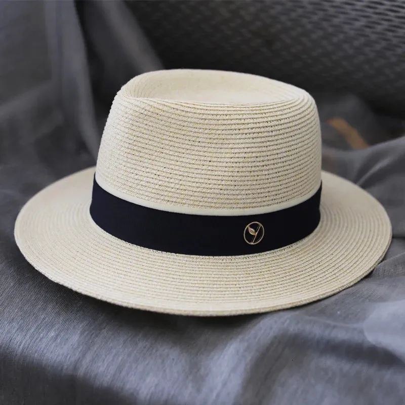 Panama Straw Hat Summer Sun Mens Leisure Jazz With Wind Rope Uv Protection Womens Beach Holiday Gift 240423