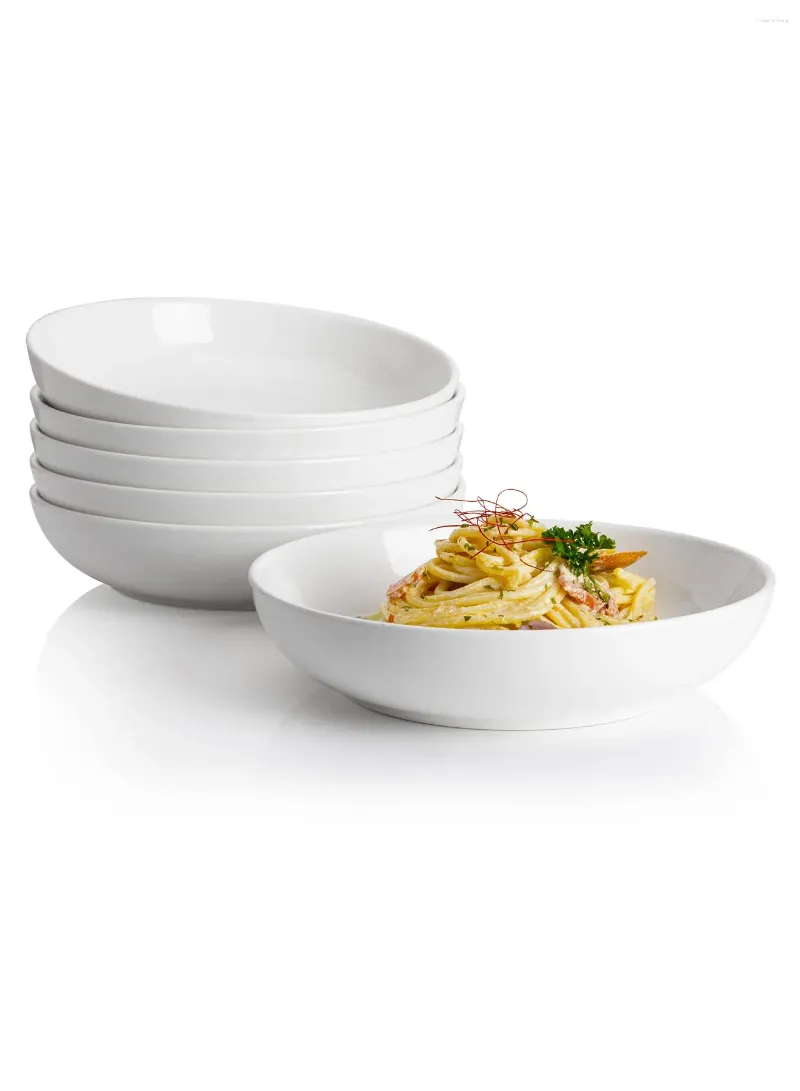 Bowls Large Salad Serving - 30 Ounce Porcelain White Pasta Plates Set Of 6 8.4 Inch Microwave Dishwasher Safe