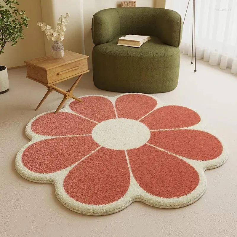 Tapis de forme de fleur moquette pour le salon en peluche moelleuse des tapis épaissis de décoration de chambre à coucher