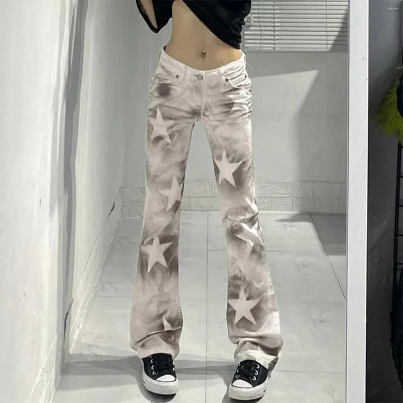 Jeans femininos Logo Troushers High Street Trend Personalidade Impressão da cintura baixa Tipo reto Casual Ladies Cargo Calça Harajuku