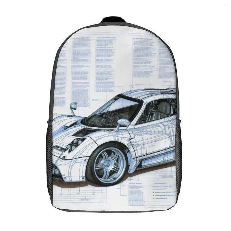 Backpack Speed Sports Car Sketch Style Drawings Travel Backpacks Male Designer Breathable High School Bags Casual Rucksack