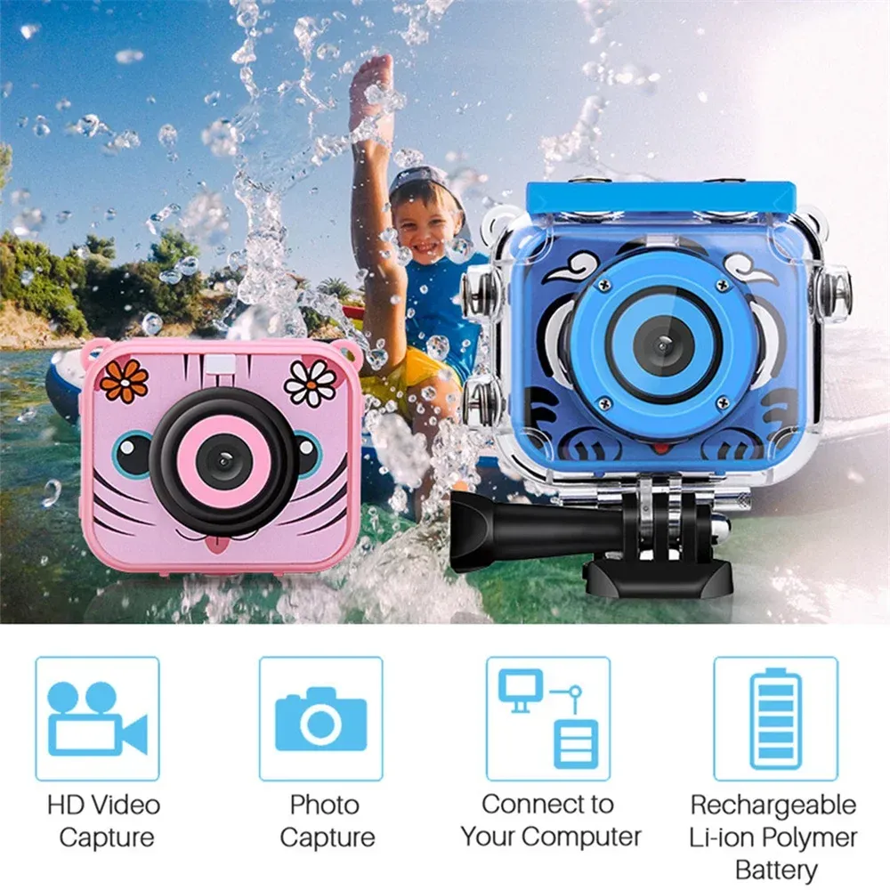 Telecamere 1080p HD Kid Action Camera fotocamera fotocamera subacquea con casco impermeabile video registrazione sportiva fotocamere esterni giocattolo regalo