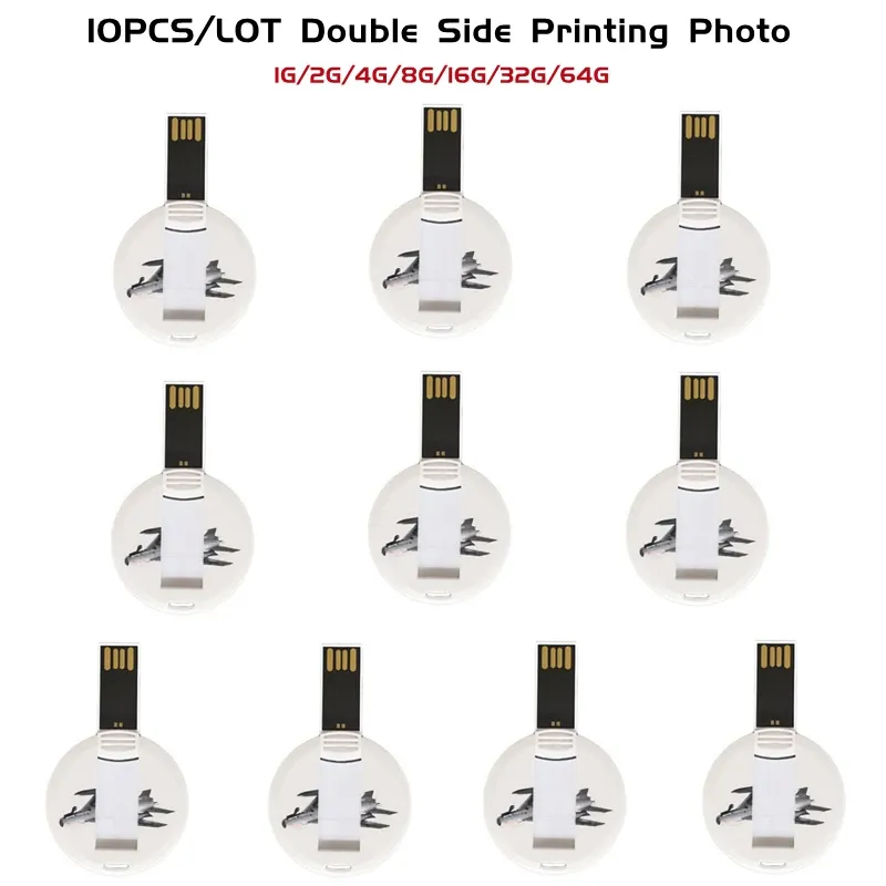 Drives 10pcs/partia z pełnym kolorowym logo drukowanie niestandardowe 4GB 8GB 16 GB 32 GB Plastikowa okrągła karta kredytowa Dysk flash USB Dysk flash USB