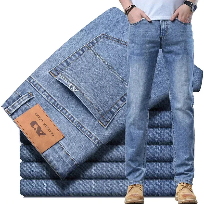 Thin For Summer Materail Mens Luxury Classic Style Men Jeans Jeans Business Denim Male Bunders 240415