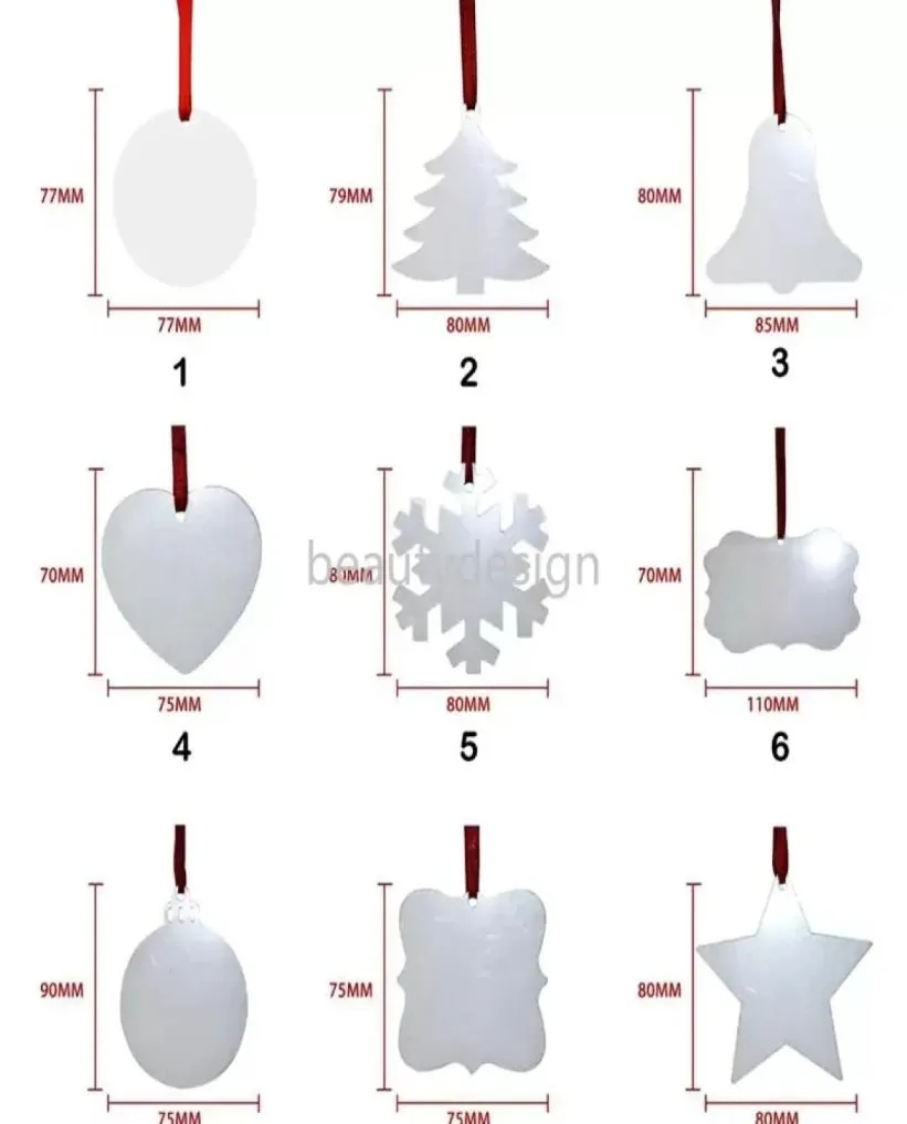 Świąteczna sublimacja pusta ozdoba podwójna Xmas Tree Wiselant Multi Shape Aluminiowy aluminiowy metalowy wiszący wakacje Decorati4536839