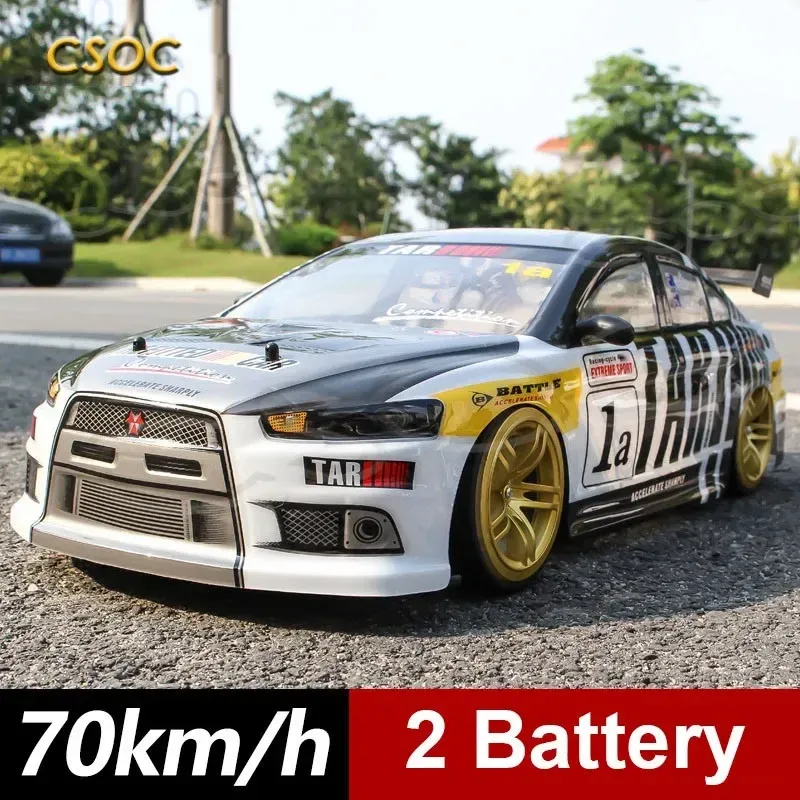 Cars CSOC RC Racing Drift Cars 70 km/h 1/10 Fjärrkontroll OneClick Acceleration i Double Battery Big Offroad 4WD Toys for Boys