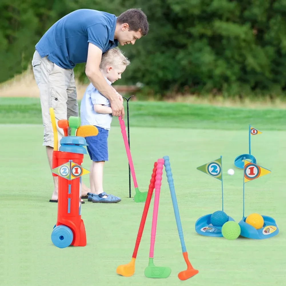 Clubs Children Golf Club Ball Green Hole Cup Group Color Cognition Golf Exercise Game Lightweight with Wheels Outdoor Sports Equipment