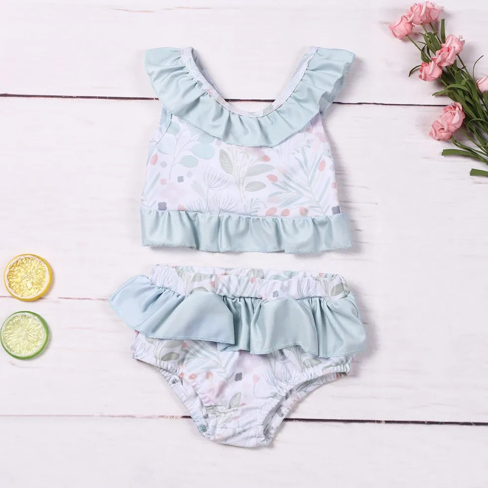 Badebekleidung neuer Stil Badeanzug 2pcs Mädchen Kleidung Set Summer Kids Anzug Baby Girl Bikini Set Kostüm Blumenuit 18t Kleinkind