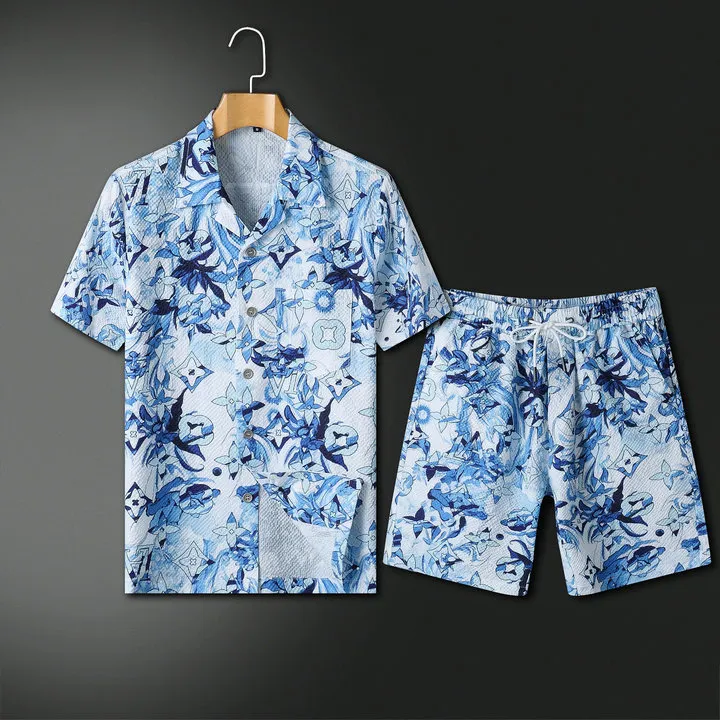 Short à manches courtes à imprimé géométrique Suisses de survêtement en vrac pour hommes Summer Hawaii Tenuets Sets Two Piece Chemis Pants Set A12