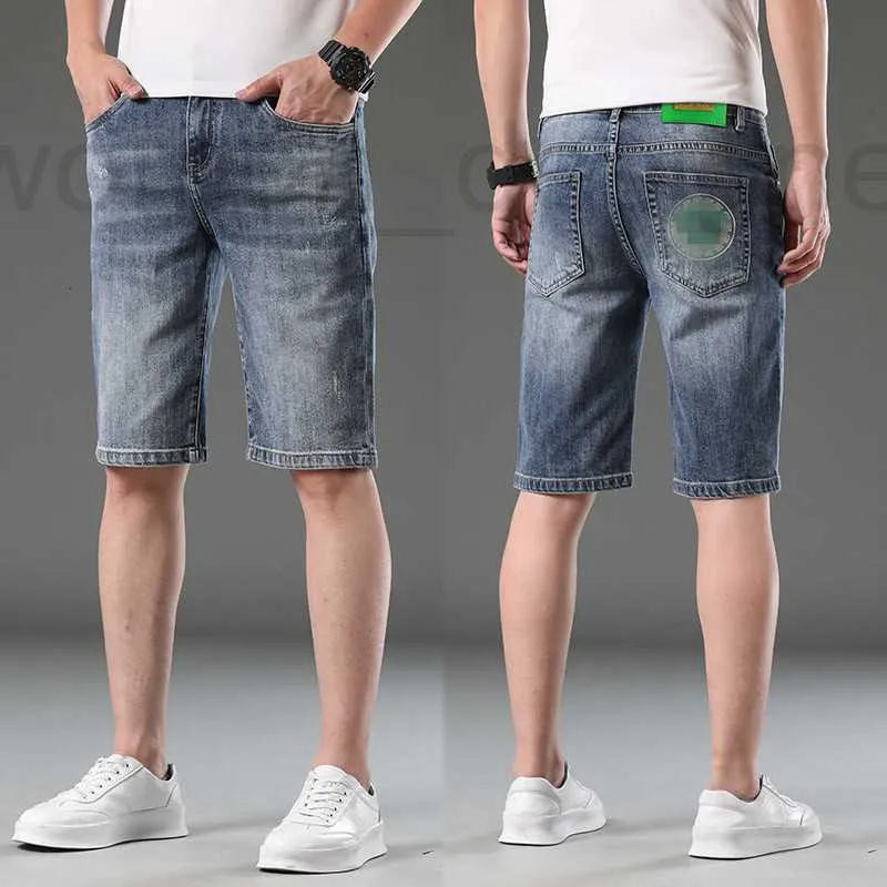 Herr jeans designer sommar casual jeans mens små fot smal passande bomull stretch shorts femdelar byxor broderade byxor csww