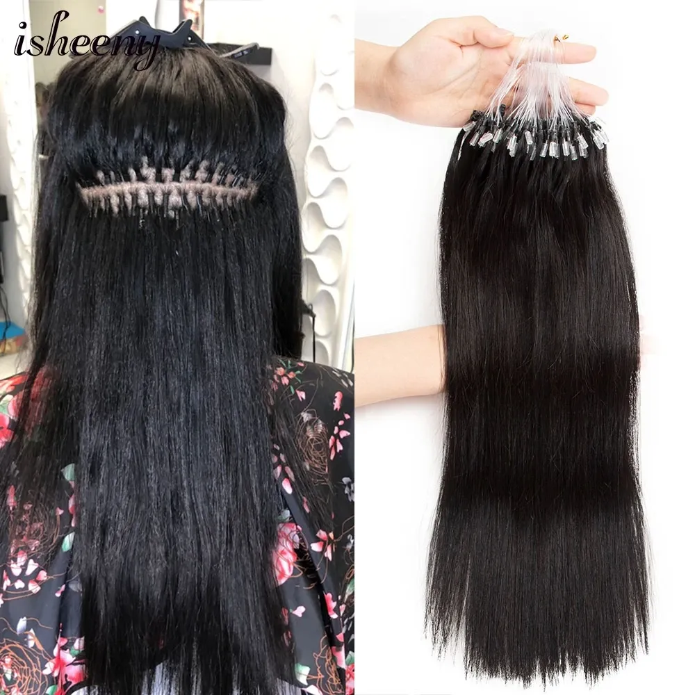 Extensions Isheeny Straight Micro Loop Human Hair Extensions 12 "26" Natural Remy Loop Micro Ring Link Hair for Women Real Human Hair