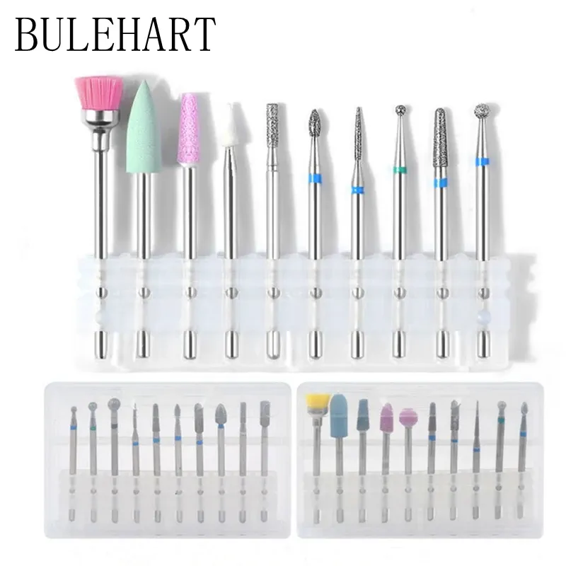 Bit da 10 pezzi Furcing Diamond Milling per perforazione in carbone manicure Kit Bits Attrezzatura strumenti