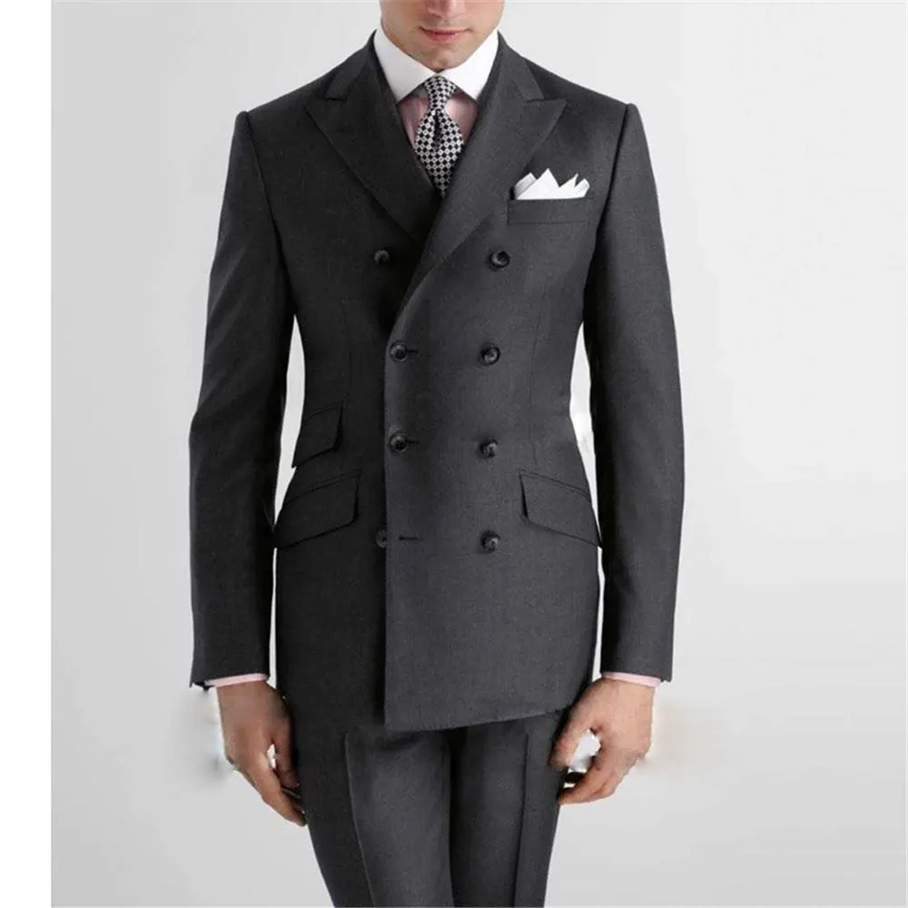 Jackor Fashion Black Men Suits Slim Fit Formal Business Blazer Double Breasted Wedding Groom Tuxedo 2 Pieces Jacket Pants Costume Homme